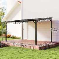 Outsunny 10' x 14' Hardtop Gazebo Wall-Mounted / Free Standing Outdoor Pergola with UPF 50+ & Waterproof Polycarbonate Roof(m-3)