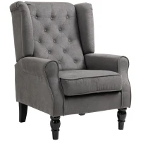 HOMCOM Wingback Accent Chair for Living Room, Button-Tufted Lounge Chair with Round Armrests and Wood Legs, Dark Gray(m-1)