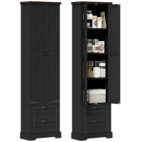 HOMCOM 71" Tall Kitchen Pantry Cabinet, Farmhouse Kitchen Storage Cabinet with Soft-Close Drawer and Adjustable Shelves, Black(m-11)