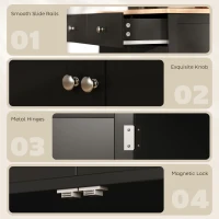 HOMCOM Kitchen Storage Cabinet, Sideboard Floor Cupboard with Solid Wood Top, Adjustable Shelf, and 2 Drawers, Black(m-7)