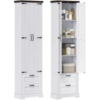 HOMCOM 71" Tall Kitchen Pantry Cabinet, Farmhouse Kitchen Storage Cabinet with Soft-Close Drawer and Adjustable Shelves, White(m-11)