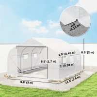 Outsunny 15'x10'x7' Greenhouse Gardening Planting Shed White(m-3)