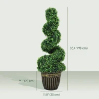 HOMCOM Set of 2 Artificial Plants, Topiary Spiral Boxwood Trees with Pot, for Home Indoor Outdoor Decor, 90cm(m-3)