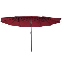 Outsunny 15ft Double-sided Patio Umbrella with Twin Canopy, Extra Large Outdoor Parasol with Crank for Pool, Deck, Market, Wine Red(m-2)
