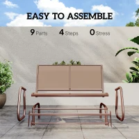Outsunny Patio Double Glider Outdoor Steel Sling Fabric Gliding Bench Garden Swing Chair Heavy-Duty Porch Rocker Garden Loveseat Coffee Brown(m-5)