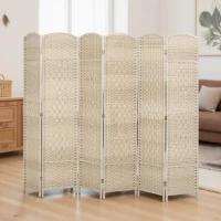HOMCOM 6 Ft Tall Folding Room Divider, 6 Panel Portable Privacy Screen, Hand-Woven Partition Wall Divider, Light Oak(m-10)