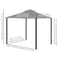 Outsunny 10' x 10' Outdoor Patio Gazebo Double Soft-top Garden Shelter Tent with Curtains, & Mesh Screen Drapes, Light Grey(m-3)