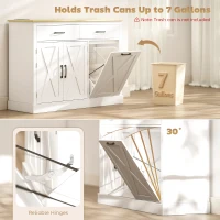 HOMCOM 7 Gallon Tilt Out Garbage Cabinet, Kitchen Island with Charging Station, 2 Drawers, 4 Door Racks, White(m-5)