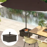 Outsunny 3-in-1 Outdoor Umbrella Base with Wheels and Handles, End Table, Flower Box Planter with Hole, 176 lbs. Capacity, Brown(m-10)