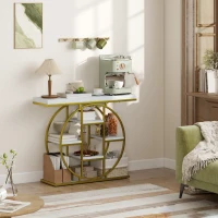 HOMCOM 39.4" Console Table with Storage Shelves, Industrial Sofa Table for Living Room, Hallway, White Marble Effect(m-7)