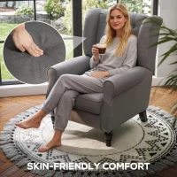 HOMCOM Wingback Accent Chair for Living Room, Button-Tufted Lounge Chair with Round Armrests and Wood Legs, Dark Gray(m-6)