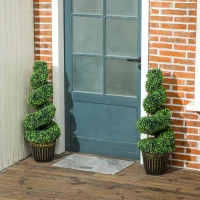 HOMCOM Set of 2 Artificial Plants, Topiary Spiral Boxwood Trees with Pot, for Home Indoor Outdoor Decor, 90cm(m-8)