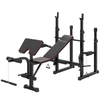 Soozier Weight Bench with Barbell Rack, Preacher Curl Bench, Leg Curl Machine for Home Weight Lifting Strength Training(m-2)