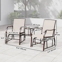 Outsunny Patio Double Glider Chair with Glass Top Center Table, Outdoor Glider Chair with High Back,  Sling Fabric for Garden, Bench, Beige(m-3)
