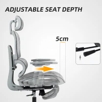 HOMCOM Mesh Office Chair with 3D Armrest, High Back Desk Chair with Lumbar Support, 135° Reclining, Adjustable Headrest, Grey(m-5)