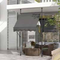 Outsunny 5' x 4' Manual Retractable Awning, Non-Screw Patio Awning, UV Resistant, for Window or Door, Dark Gray(m-2)