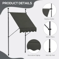 Outsunny 5' x 4' Manual Retractable Awning, Non-Screw Patio Awning, UV Resistant, for Window or Door, Dark Gray(m-7)