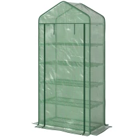 Outsunny 5 Tier Mini Greenhouse, Small Portable Greenhouse with PE Cover, Roll-Up Zippered Door, 76" x 35.4" x 19.3", Green(m-1)