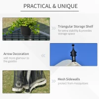 Outsunny 12' x 10' Outdoor Patio Gazebo Canopy with Double Tier Roof, Removable Mesh Sidewalls, Triangular Display Shelves, Beige(m-6)