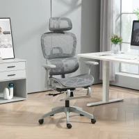 HOMCOM Mesh Office Chair with 3D Armrest, High Back Desk Chair with Lumbar Support, 135° Reclining, Adjustable Headrest, Grey(m-8)