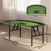Soozier Poker Table Foldable, 72" Portable Casino Blackjack Table for 8 Players with Felt Surface, Cup Holders, Green(m-3)