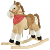 Qaba Kids Plush Ride-On Rocking Horse Toy Cowboy Rocker with Fun Realistic Sounds for Child 3-6 Years Old, Beige(m-1)