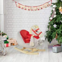 Qaba Kids Ride-On Rocking Horse Toy, Rocker with Lullaby Song, Hand Puppets & Soft Plush Fabric for Children 18-36 Months, Gray(m-2)