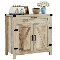 HOMCOM Modern Farmhouse Sideboard with Storage, Buffet Cabinet with 2 Barn Doors and Drawer for Dining Room, Oak