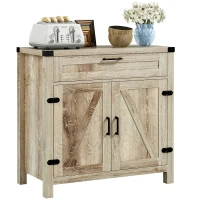 HOMCOM Modern Farmhouse Sideboard with Storage, Buffet Cabinet with 2 Barn Doors and Drawer for Dining Room, Oak(m-1)