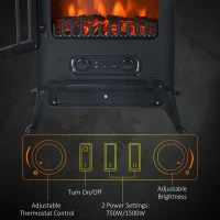 HOMCOM 16" Freestanding Electric Fireplace Heater Fire Stove with Wood Burning Flame 750/1500W Black(m-6)