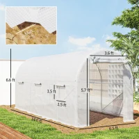 Outsunny Hoop House Greenhouse, Walk-in Tunnel Greenhouse with 2 Support Rods, Zippered Roll-up Mesh Door, 14.6'x6.5'x6.6', White(m-3)