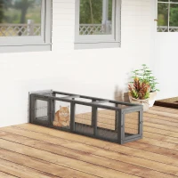 PawHut Outdoor Cat Tunnel, 59" Wooden Play Cat Enclosure, Extendable Pet Run with 3 Doors for Kitty, Puppy, Gray(m-2)