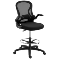 Vinsetto Ergonomic Mesh Standing Desk Chair with Flip-up Armrests, Lumbar Support, Armrests & Adjustable Footrest Ring, Black(m-11)