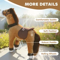 Qaba Ride on Horse, Plush Riding Pony for Ages 3-5, Walking Horse Animal with Wheels for Active Play, Dark Brown(m-6)