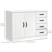 HOMCOM Modern Sideboard Buffet Cabinet with Drawers and Beadboard Door Cupboard Kitchen Storage Cabinet White(m-3)