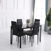 HOMCOM Set of 4 Modern Style Dining Chairs, Button Tufted High Back Side Chairs with Upholstered Seat, Steel Legs for Living Room, Kitchen, Study, Bedroom, Black(m-7)