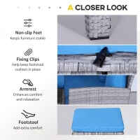 Outsunny 5 Pieces Wicker Patio Conversation Dining Furniture Set with Cushions, Table and Ottomans, Bright Blue(m-7)