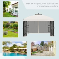 Outsunny 12' x 10' Outdoor Patio Gazebo Canopy with Double Tier Roof, Removable Mesh Sidewalls, Triangular Display Shelves, Beige(m-7)