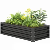 Outsunny Galvanized Raised Garden Bed, 4' x 2' x 1' Metal Planter Box, for Growing Vegetables, Flowers, Herbs, Succulents, Gray(m-11)