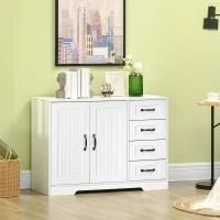 HOMCOM Modern Sideboard Buffet Cabinet with Drawers and Beadboard Door Cupboard Kitchen Storage Cabinet White(m-1)