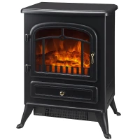 HOMCOM 16" Freestanding Electric Fireplace Heater Fire Stove with Wood Burning Flame 750/1500W Black(m-2)