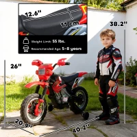Aosom 6V Kids Motorcycle, Electric Motorcycle with Dirt Bike Style, Street Bike Design Battery Powered Ride On Toy with Training Wheels, Headlight, Music, Ages 5-8, Red(m-3)