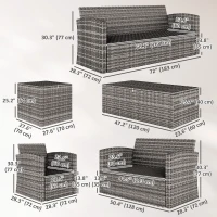 Outsunny 6 Pieces Wicker Patio Furniture Set with Cushions, 7-Seater Rattan Patio Sofa Set with Storage Table, Navy Blue(m-3)