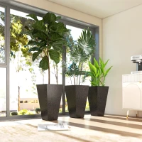 Outsunny 28" Tall Planters, Set of 3 Plastic Flower Pots with Marble Finish and Drainage Holes, Stackable Taper Planters, Brown(m-9)