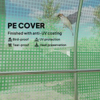 Outsunny Hoop House Greenhouse, Walk-in Tunnel Greenhouse with 2 Support Rods, Zippered Roll-up Mesh Door, 14.6'x6.5'x6.6', Green(m-5)