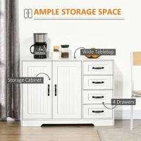 HOMCOM Modern Sideboard Buffet Cabinet with Drawers and Beadboard Door Cupboard Kitchen Storage Cabinet White(m-4)