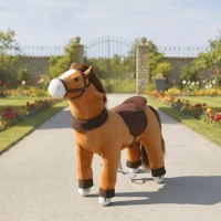 Qaba Ride on Horse, Plush Riding Pony for Ages 3-5, Walking Horse Animal with Wheels for Active Play, Dark Brown(m-10)