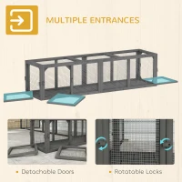 PawHut Outdoor Cat Tunnel, 59" Wooden Play Cat Enclosure, Extendable Pet Run with 3 Doors for Kitty, Puppy, Gray(m-6)