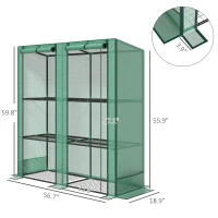 Outsunny Lean-to Greenhouse with 3 Tier Shelves, Portable Greenhouse with PE Cover, 2 Roll-Up Doors, 56.7" x 18.9" x 59.8", Green(m-3)