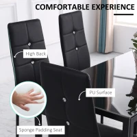 HOMCOM Set of 4 Modern Style Dining Chairs, Button Tufted High Back Side Chairs with Upholstered Seat, Steel Legs for Living Room, Kitchen, Study, Bedroom, Black(m-5)